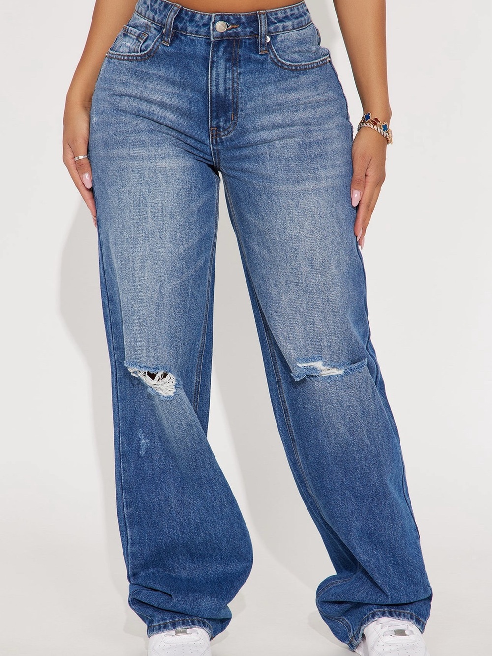 Tall High-Rise Distressed Wide Leg Jeans - Blue